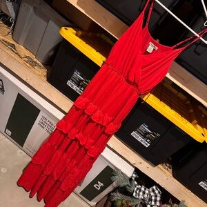 Flying Tomato Red Ruffle Maxi Dress Small NWT